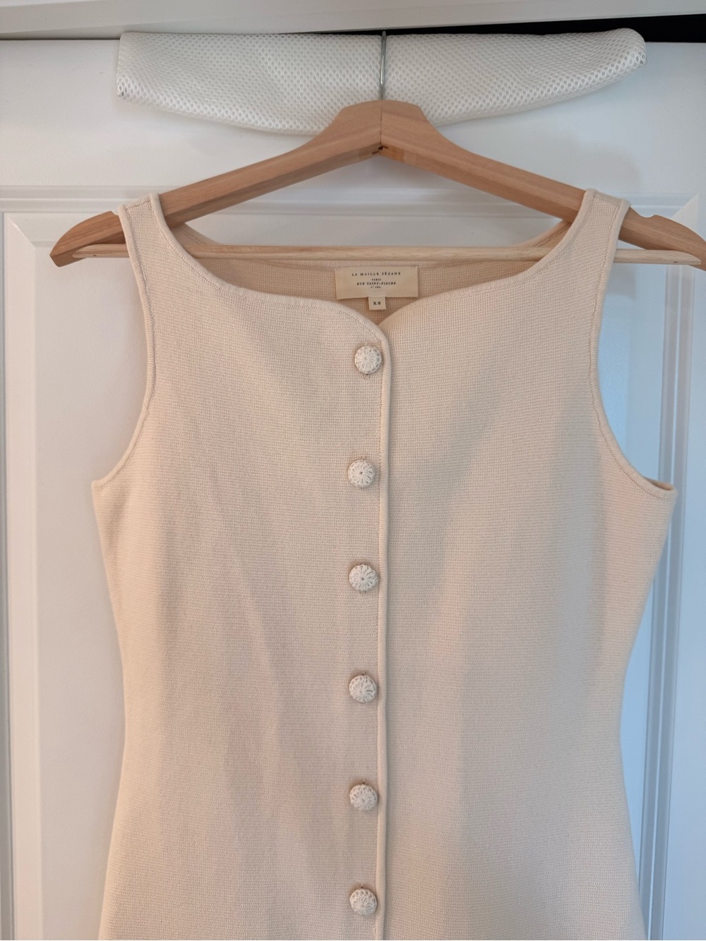 NWOT Sezane Classic Cream Button-Front Sleeveless Knit Cotton CHARLIE Dress - Picture 5 of 11